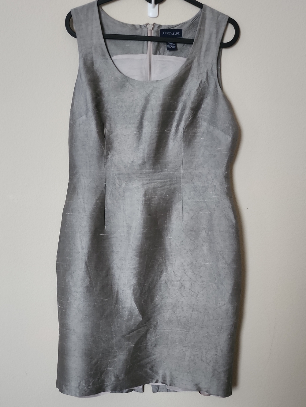 Ann Taylor Silver Sheen Sleeveless Sheath Midi Dress